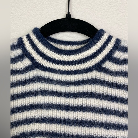 Eleven Six Women's Small Mia Striped Knit Sweater Puff Sleeve 100% Baby Alpaca - Picture 6 of 15